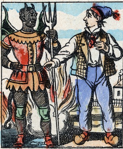 Illustration du conte « La Fourche du Diable ». Gravure sur bois de l