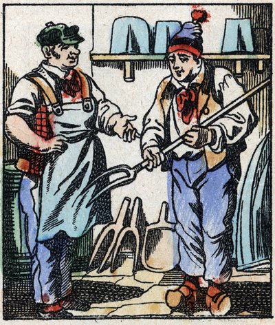 Illustration du conte « La Fourche du Diable ». Gravure sur bois de l