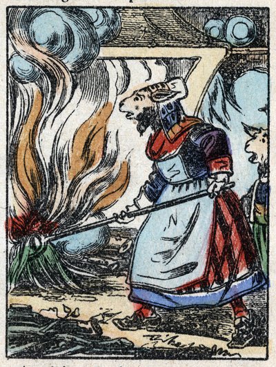 Illustration du conte « Le loup, la chèvre et les sept biquets ». Gravure sur bois de l