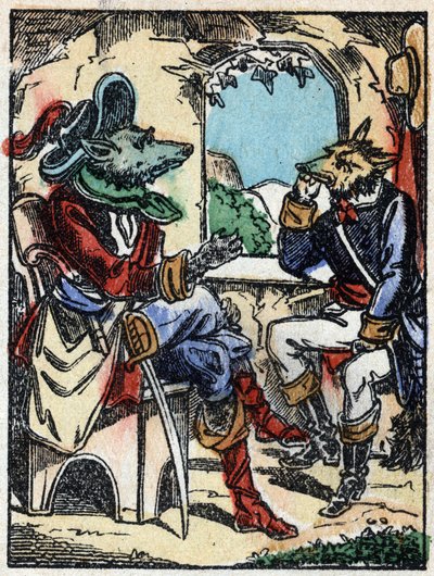 Illustration du conte « Le loup, la chèvre et les sept biquets » Gravure sur bois d
