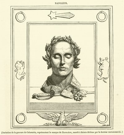 Imitation de la gravure de Calamatta, representant le masque de Napoleon, moule a Sainte-Helene par le docteur Antommarchi (engraving) - French School