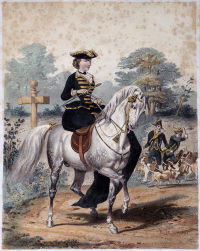 Impératrice Eugénie en tenue de chasse. Gravure anonyme, vers 1860 - French School
