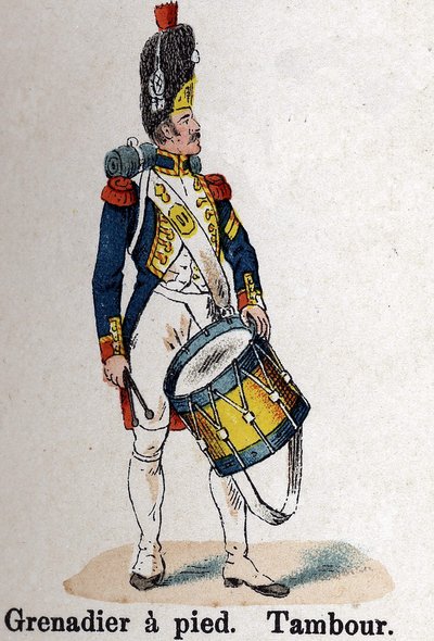 Garde impériale Napoléon Ier : Grenadier à pied - Tambour. Planche du livre Les Uniformes de l
