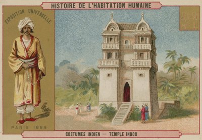 Costume indien et temple hindou - French School