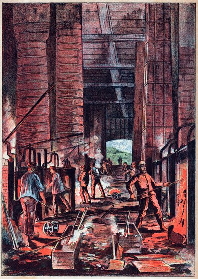 Révolution industrielle - Four de puddlage - Fours de puddlage (Puddlage) - Gravure dans « Sciences à la portée de tous - Physique et chimie populaires » par Alexis Clerc - Fin XIXe siècle - Collection privée - French School