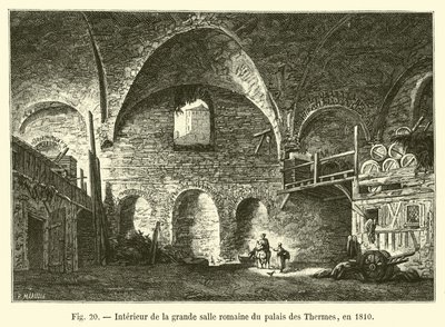 Intérieur de la grande salle romaine du palais des Thermes, en 1810 - French School
