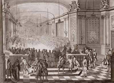 Vue intérieure de la salle des Jacobins, à Nantes, lors de la tenue des États-Unis de Bretagne en 1764. - French School