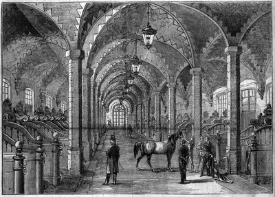 Vue intérieure des écuries impériales au Louvre, Paris - French School