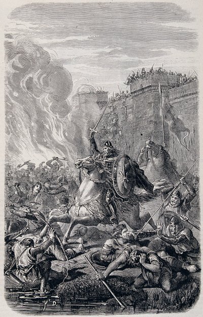 Invasion et pillage de Rome par Alaric Ier, roi des Wisigoths en 410 - dans "Histoire des papes, rois, reines et empereurs" par Lachatre, T.1 - French School