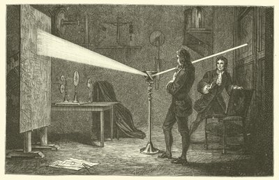Isaac Newton décompose la lumière (gravure) - French School