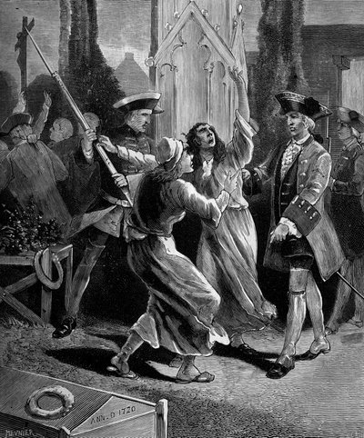 Jansénisme : les convulsionnaires (fanatiques jansénistes) chassés du cimetière Saint-Médard sous Louis XV - French School