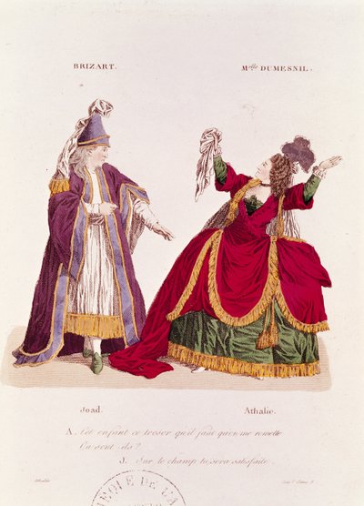 Jean-Baptiste Brizard dans le rôle de Joad et Mademoiselle Dumesnil comme Athalie, scène de l