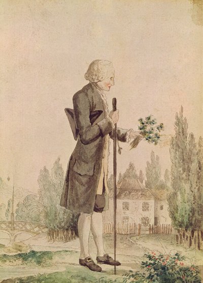 Jean-Jacques Rousseau (1712-78) cueillant des herbes à Ermenonville - French School