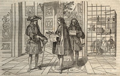 Jean Baptiste Colbert (Jean-Baptiste) (1619-1683) en réunion avec le roi Louis XIV et François Louvois (1641-1691) à Versailles - gravure d