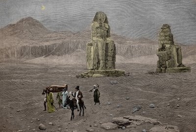 Jean François Champollion aux Colosses de Memnon, Egypte (gravure) - French School