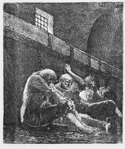 Jean Valjean en prison, Illustration des Misérables, par Victor Hugo, 1865 - French School