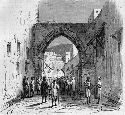 Population juive de Tétouan au Maroc : vue de la porte du quartier juif - French School