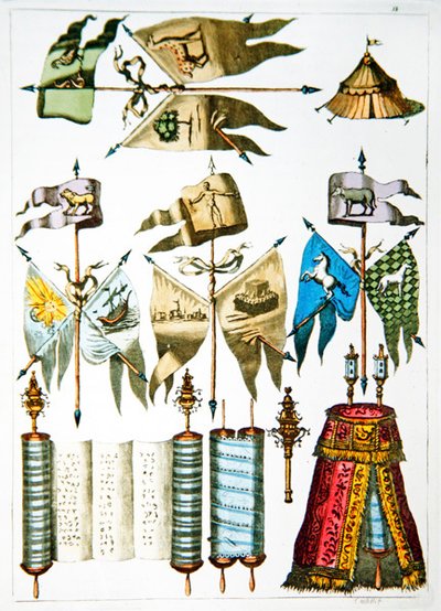 Symboles juifs, drapeaux et Torah - French School