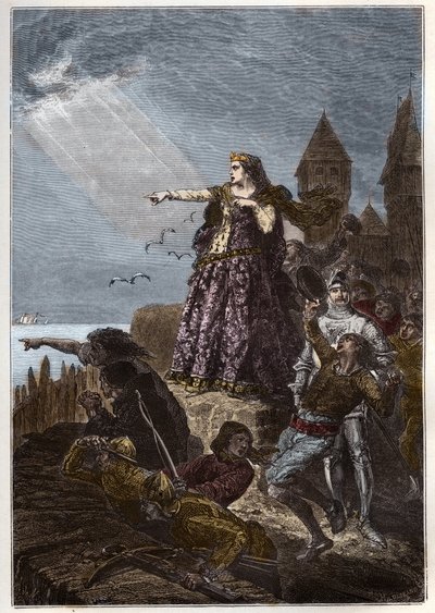 Jeanne de Flandre aperçoit la flotte anglaise arrivant pour secourir Hennebont - French School