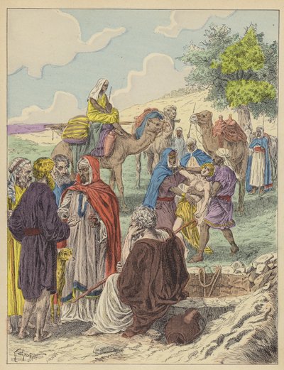 Joseph vendu par ses frères (lithographie couleur) - French School
