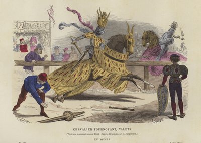 Chevalier en joute et valets, 15ème siècle - French School