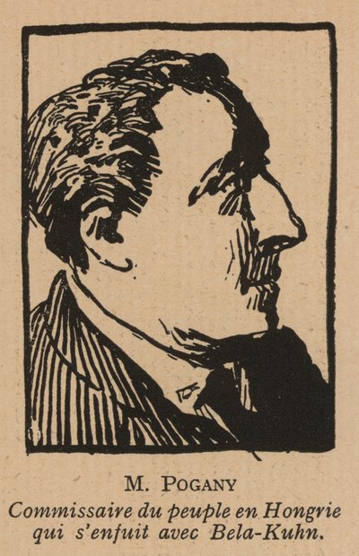 Jozsef Pogany, homme politique révolutionnaire communiste hongrois, membre du gouvernement de la République soviétique de Hongrie en 1919 (litho) - French School
