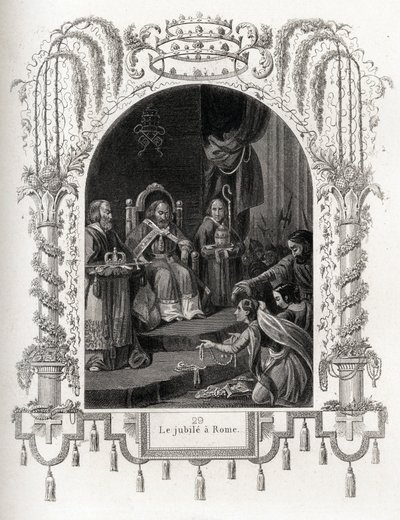 Jubilé à Rome en 1450, pendant le pontificat de Nicolas V (1447-1455). Gravure pour illustrer Histoire des papes par Maurice Lachatre (1814-1900), librairie du progrès, Paris. - French School
