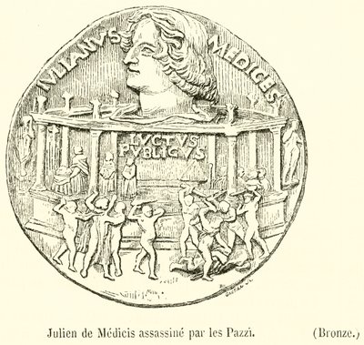 Julien de Médicis assassiné par les Pazzi, Bronze - French School