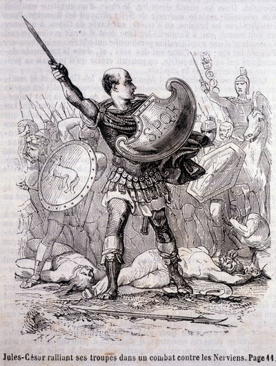 Jules César rallie ses troupes dans un combat contre les Nerviens - dans "Histoire de France" par L.-P. Anquetil - French School