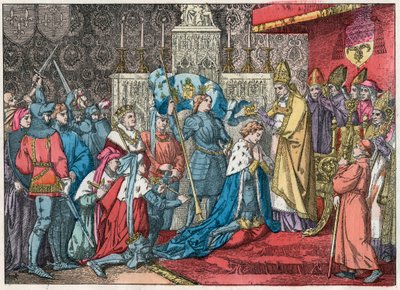 Le roi Charles VII (1403-1461) reçoit la couronne dans la cathédrale de Reims le 17/07/1429 en présence de Jeanne d