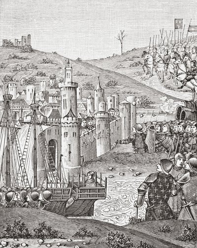 Le roi Charles VII, quittant Rouen, part assiéger la ville de Harfleur, d