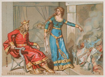 Le roi Chilpéric Ier et Frédégonde brûlent le registre des impôts - French School