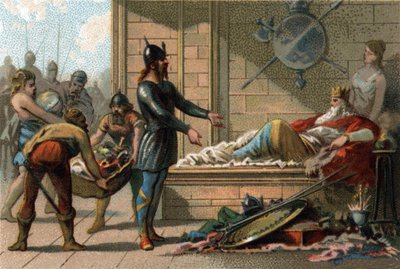 Le roi Clovis III dit Le Fainéant, roi de France de 691 à 695. Chromolithographie vers 1890 - French School