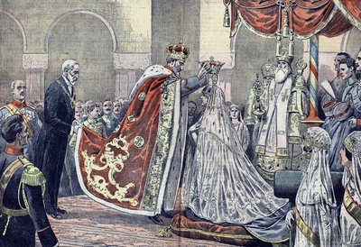 Le roi Ferdinand Ier de Roumanie couronne sa reine - French School