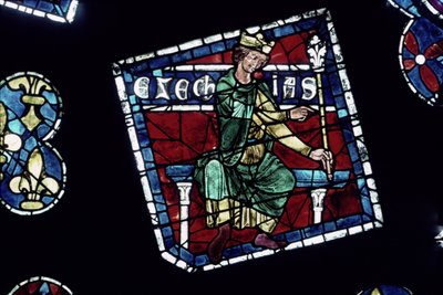 Roi Ézéchias, détail de la rosace nord, vers 1223 - French School