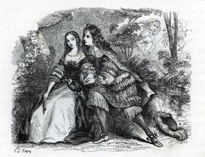 Le roi Louis XIV (1638-1715) et sa maîtresse Louise de La Vallière (1644-1710) (gravure) 1846 - French School