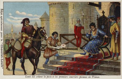 Le roi Louis XI établissant le premier service postal en France, 1464 - French School