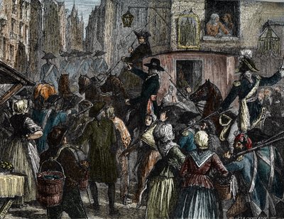 Le roi Louis XVI et sa famille emmenés au Temple (gravure en couleur) - French School