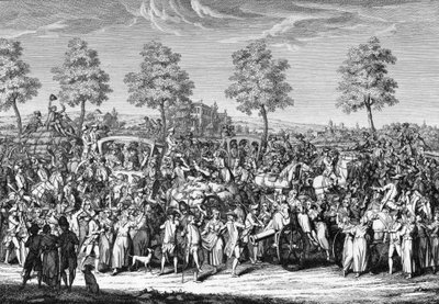 Le roi Louis XVI et la famille royale entrant à Paris, le 6 octobre - French School