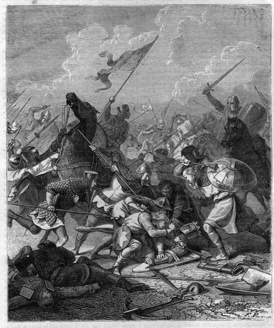 Roi Othon Ier de Germanie, dit le Grand (912-973) surpris par les rebelles à Rome. Gravure dans « Histoire des papes-rois-reines et empereurs à travers les siècles » par Maurice Lachatre - French School