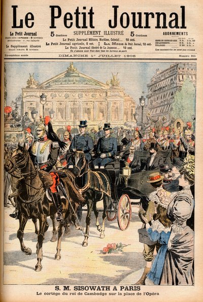 Le roi Preah Bat Sisowath du Cambodge visitant Paris. Le cortège royal sur la Place de l