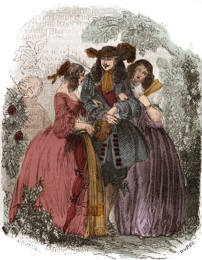 Roi de France Louis XIV (1638-1715) avec Hortense Mancini (1646-1699) et sa sœur Marie Mancini (1639-1715). Nièces de Mazarin - French School