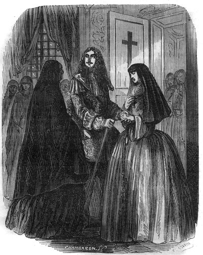 Roi de France Louis XIV (1638-1715) avec Louise Françoise de La Vallière (1644-1710). Gravure du 19ème siècle - French School