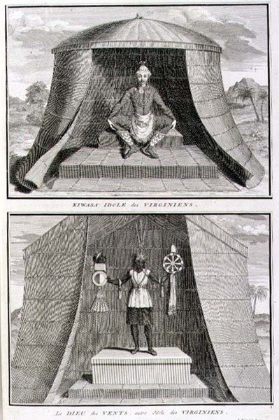 Kiwasa et le Dieu des Vents, idoles des Virginiens, illustration de 
