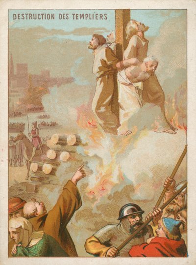 Chevaliers Templiers brûlés sur le bûcher en France - French School