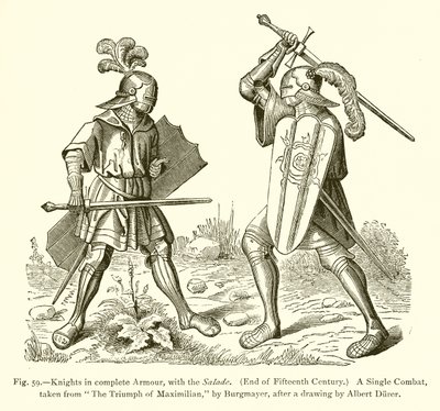 Chevaliers en armure complète, avec le salade - French School
