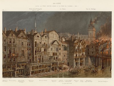La Cité, entre le Pont Notre-Dame et le Pont au Change, 1621 - French School