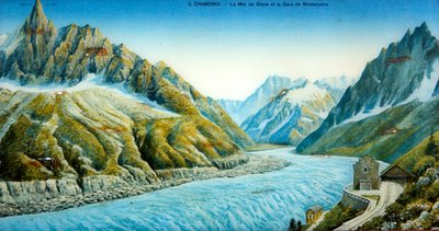 La Mer de Glace, Aiguille du Dru et station de Montanvers, vers 1900 - French School