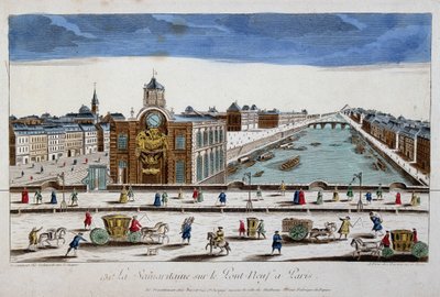 La Samaritaine (pompe à eau) sur le Pont Neuf à Paris - vue optique - French School
