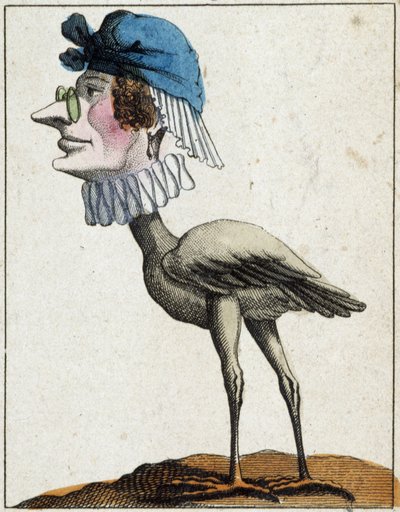 La cigogne en caricature, étude de caractère "caractère volatile" sd. XIXe, imagerie populaire. - French School